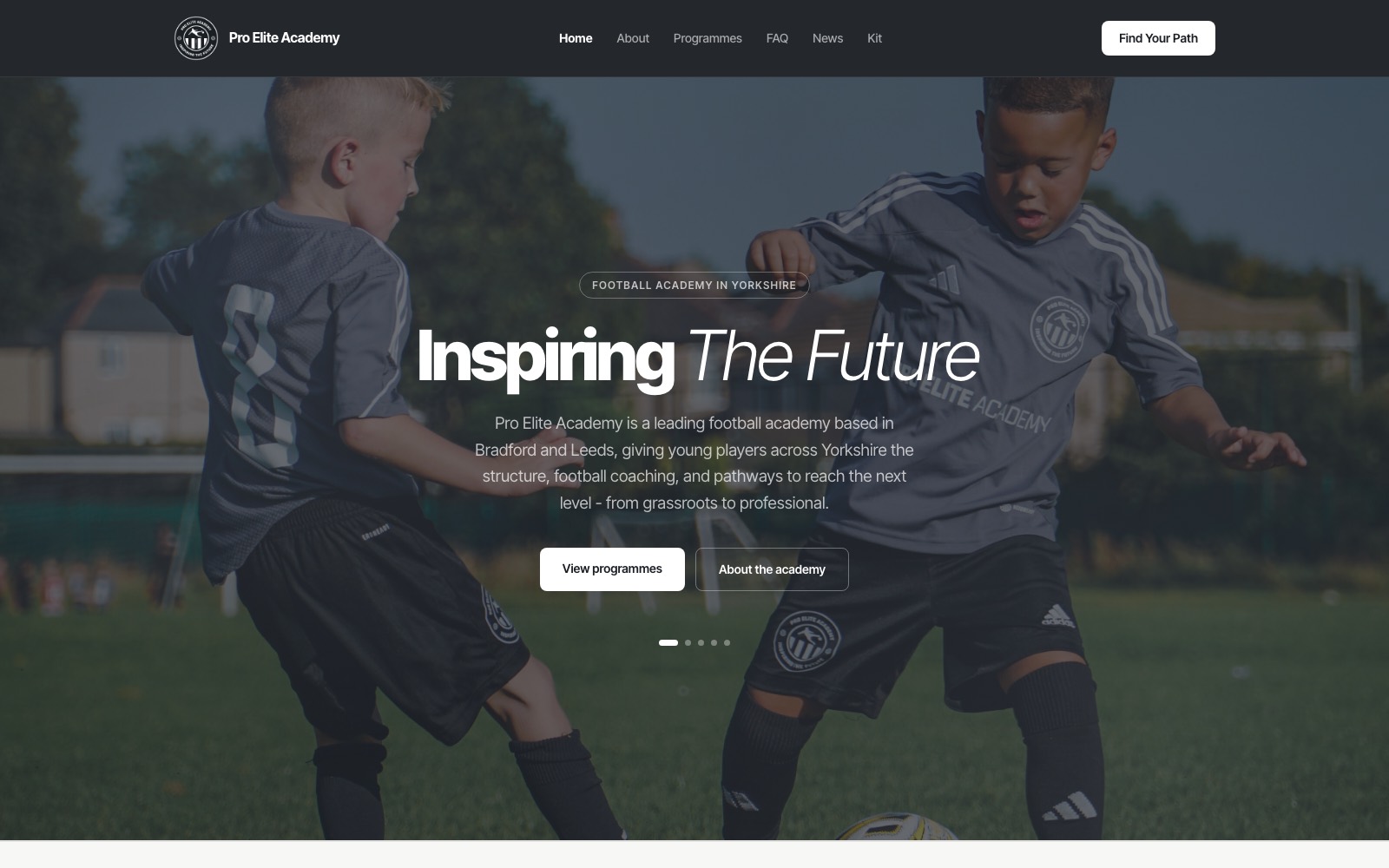 Pro Elite Academy website screenshot