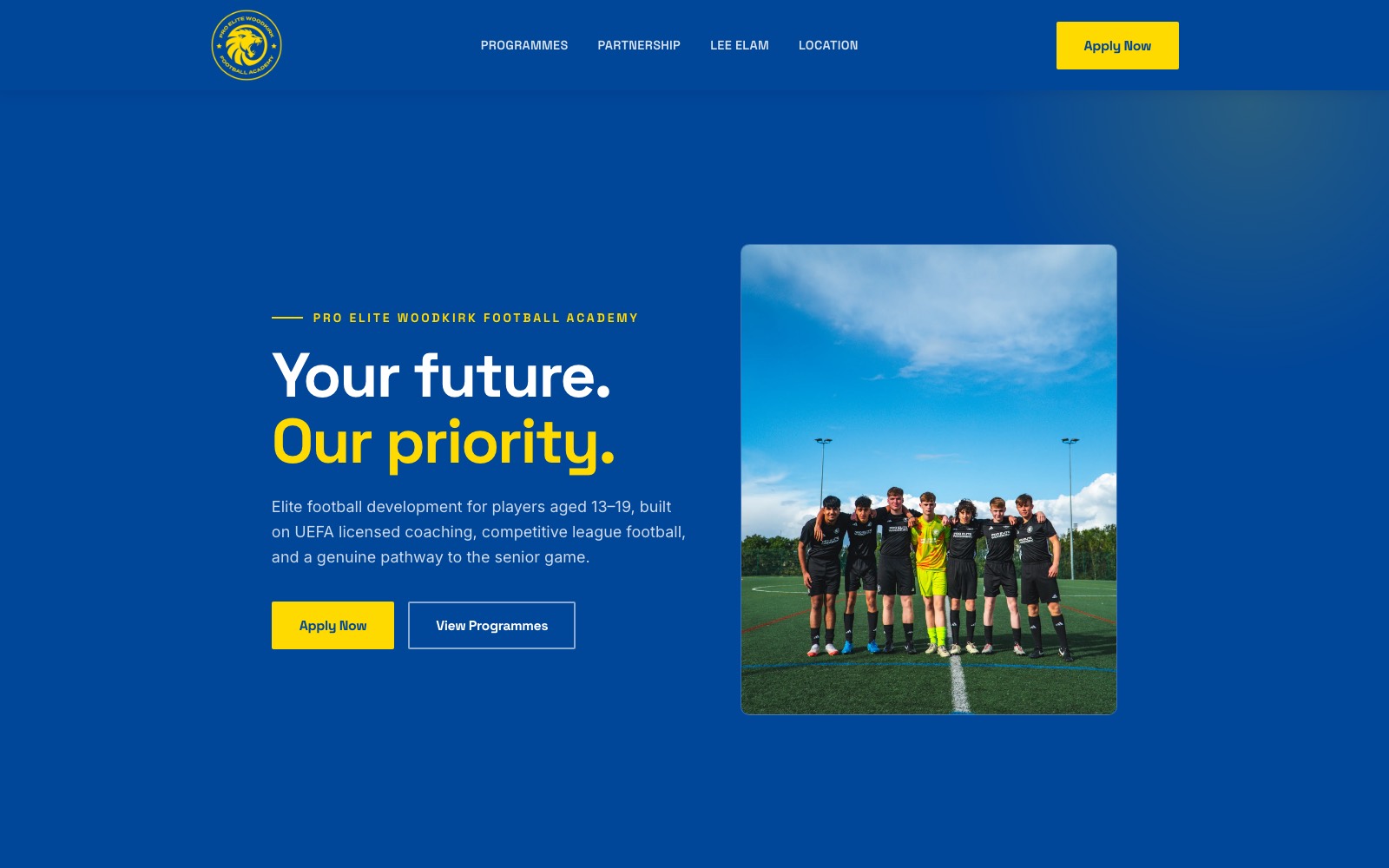 Pro Elite Woodkirk website screenshot
