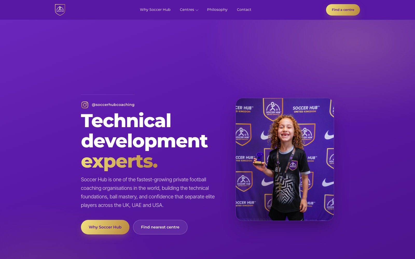 Soccer Hub Coaching website screenshot